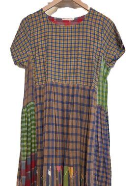 INJIRI COTTON PLAID LONG DRESS SIZE M